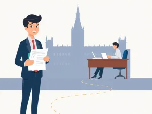 Ilustracja przedstawiająca drogę do kariery w biurze poselskim – od stażysty do eksperta.