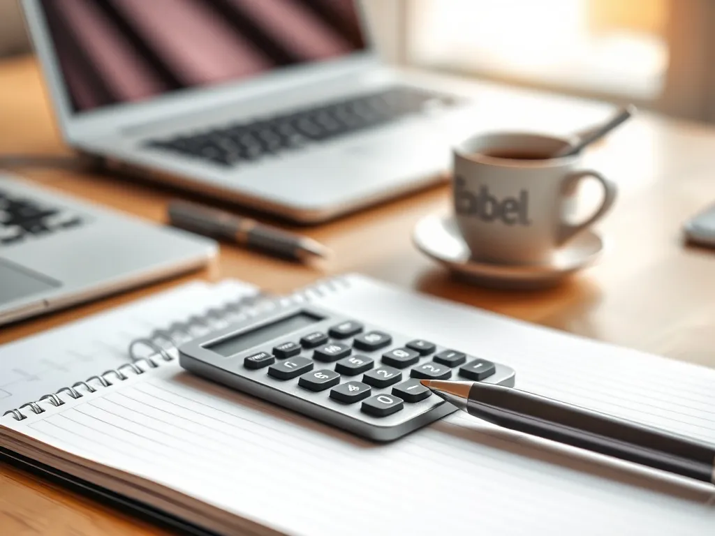 Porządek na biurku z kalkulatorem i notatnikiem, symbolizujący spokojne obliczanie pensji brutto na netto.
