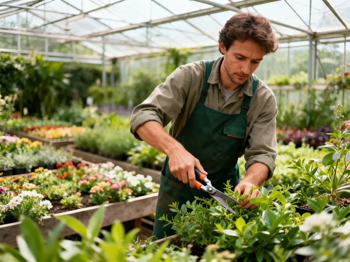Ogrodnik pielęgnujący kolekcje roślin w ogrodzie botanicznym