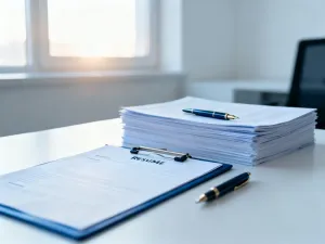Profesjonalne stanowisko pracy z laptopem, kawą i kalendarzem, symbolizujące planowanie czasu i obowiązki zawodowe.